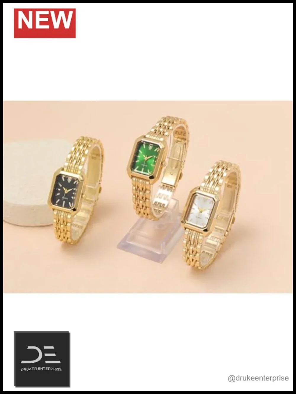 Rectangle Gold-Tone Bracelet Watch with Quartz Movement